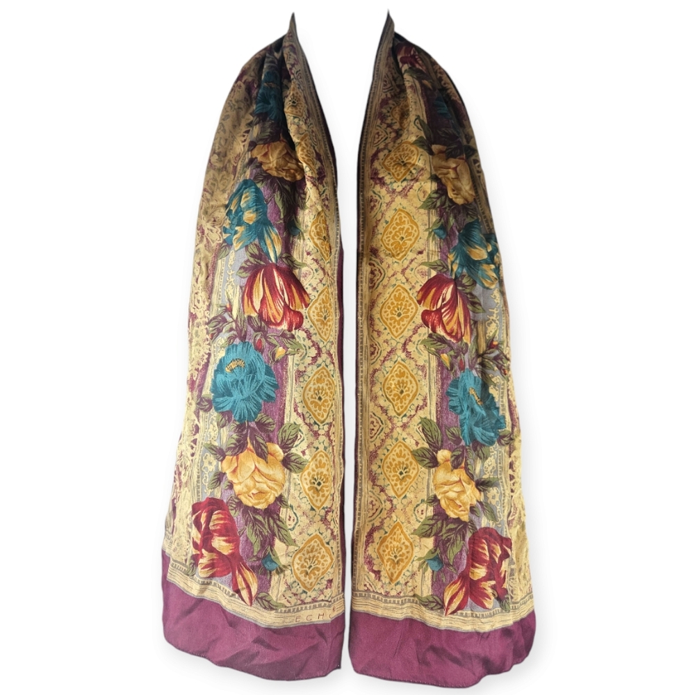 Vintage Echo red purple yellow blue floral silk scarf Womens One Size